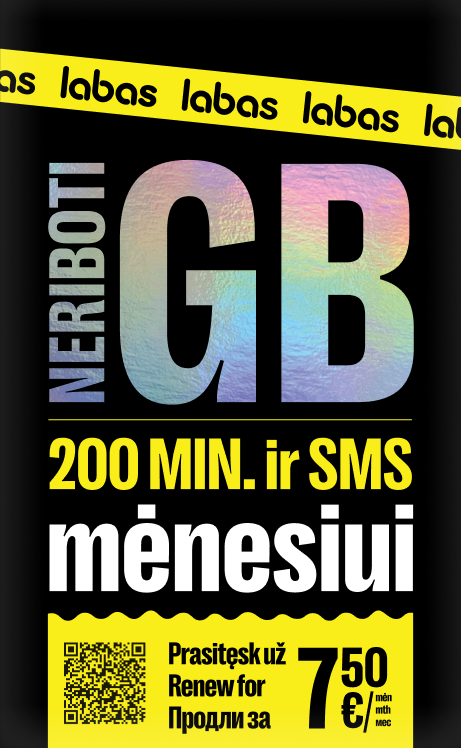 LABAS Unlimited GB, 200 MIN, 200 SMS package