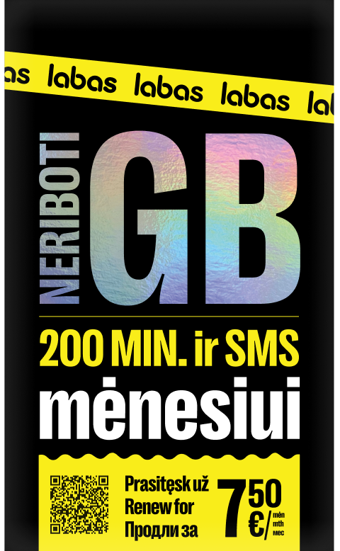 Pakuotė: NERIBOTI GB + 200 MIN. + 200 SMS